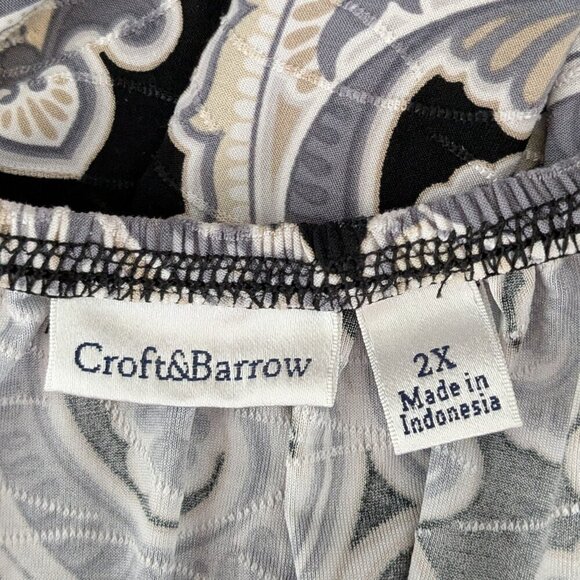 CROFT & BARROW Black/White Paisley Stretch Knit Pullover Top; Size 2X - Picture 3 of 5